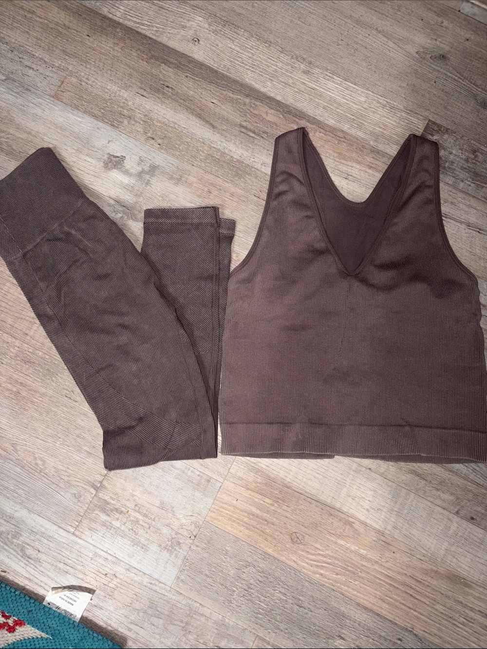 JoyLab Brown/Taupe  Ribbed V-Neck Crop Tank & Legging Set Pants Size S Top M